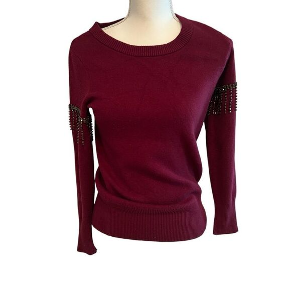 Alfani Burgundy Red Jewel Embellished Sweater Size XS - Picture 2 of 5